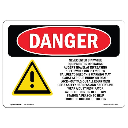 Signmission Safety Sign, OSHA Danger, 7" Height, Aluminum, Grain Bin Silo Safety, Landscape, L-1929 OS-DS-A-710-L-1929